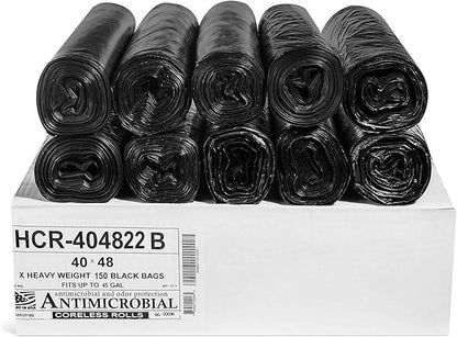 Aluf Plastics High Density Trash Bags, 45 Gallon, 150 Count, 22 Micron (eq), 40" x 48", Black, for Bathroom, Office, Industrial, Commercial, Janitorial, Municipal, Recycling
