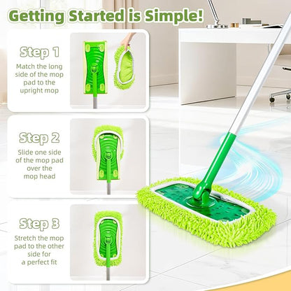 Reusable Microfiber Mop Pads Compatible with Sweeper Mop, Washable Wet Pads Refill & Highly Absorbent Dry Sweeping Cloths - Chenille Mop Pads for All Sealed Floors Cleaning (Mop is not Included)