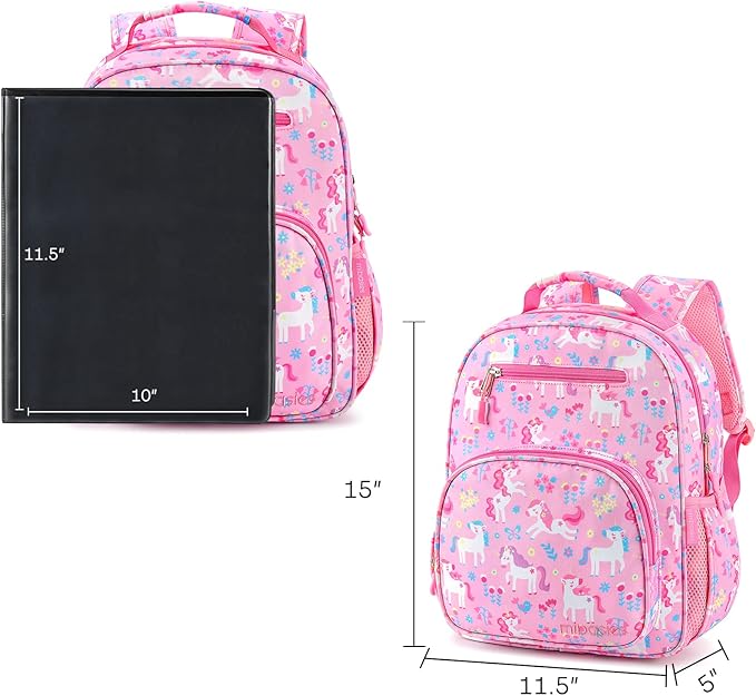 mibasies Girls Backpack 5-8: Lightweight Kids Backpacks for Girls - Girl Bookbag for Elementary School - Flower Unicorn