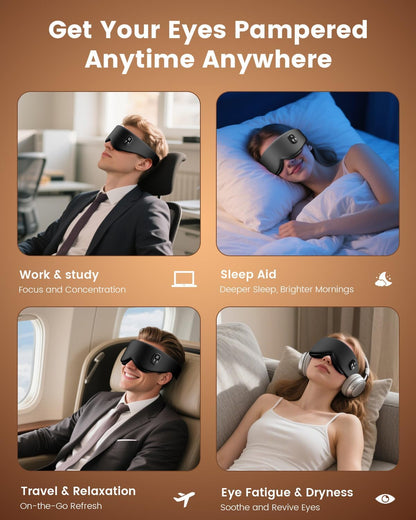 Heated Eye Mask - Cordless Eye Mask for Dry Eyes, Eye Relief, Improved Sleep, Timed Shutdown, 4 Temperature, Washable Silk Eye Heating Pad for Travel, Removable for Cleaning - Black
