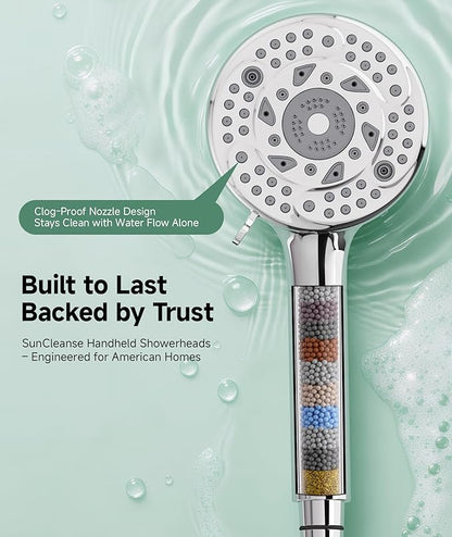 SunCleanse Filtered Shower Head with Handheld, 9-Spray Setting Detachable Showerhead with Filters, Shower Head for Hard Water - Filtered Chlorine, Improve Skin and Hair Texture, Chrome