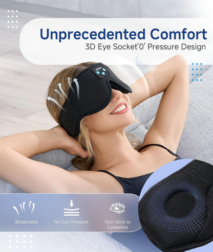 Voerou Sleep Headphones 3D Sleep Mask with Bluetooth, Adjustable Wireless Eye Mask for Sleeping for Women Men, Sleeping Headphone with Ultra-Thin Stereo Speakers Perfect for Sleep Naps