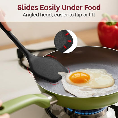 Silicone Spatula Set (BPA-Free), 600°F Heat Resistant Spatulas for Non-Stick Pans, 2 Pack Solid & Slotted Silicone Turner, One-Piece Cooking Spatula Turners for Kitchen Use, Black
