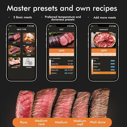 Smart Wireless Meat Thermometer 4 Probes, Bluetooth Food Thermometer, Remote Tracking and Real-Time Readings from Apps, for iOS and Android, for BBQ, Grill, Smoker