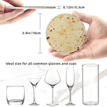 Tortilla Coasters for Drinks Set of 6, Round Leather Coaster