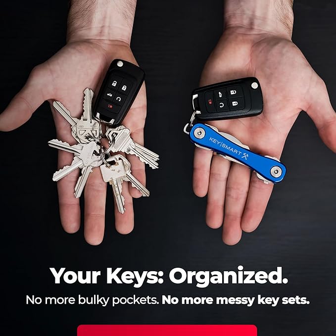 KeySmart Rugged - Multitool Key Holder for Keychain w/Bottle Opener and Pocket Clip, Key Organizer for Key Chain, EDC Keychains, Key Ring for Car Fobs Key Chains, Expandable (Up to 14 Keys, Blue)