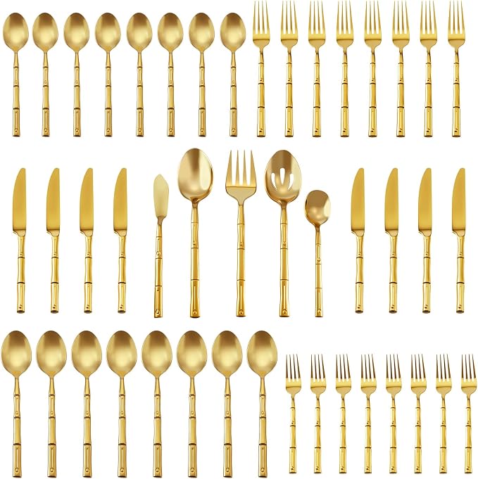 Gold Silverware Set 45-Piece Bamboo Pattern Service