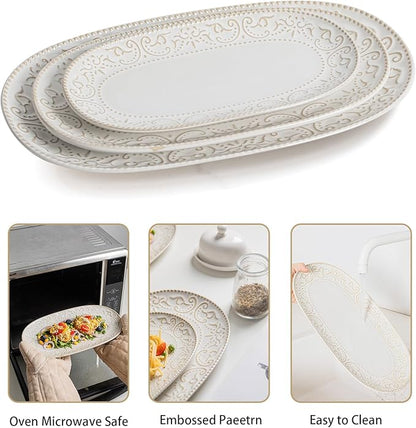 Serving Platters Set, Embossed Serving Trays