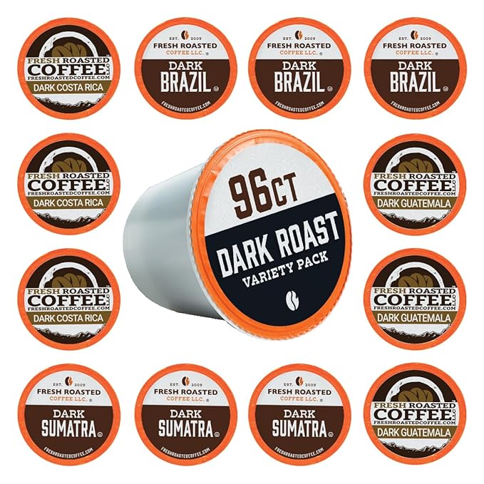 Fresh Roasted Coffee, Dark Roast Variety Pack, K-Cup Compatible, 96 Pods