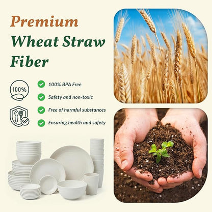 40 PCS Kitchen Dinnerware Sets, Wheat Straw Plates and Bowls Sets, Unbreakable