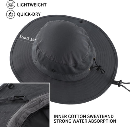 Home Prefer UPF50+ Mens Sun Hat Wide Brim Womens UV Protection Beach Bucket Hat for Fishing Hiking Snap Up Cowboy Hat