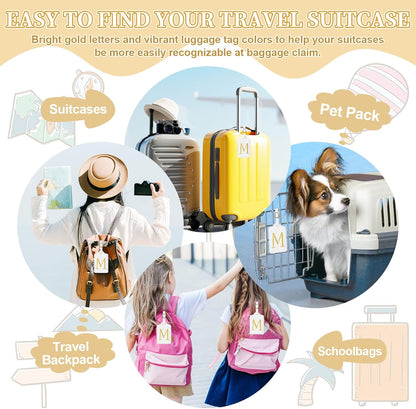 Personalized Initial Luggage Tags for Suitcase TSA Approved, White Leather Cute Luggage Tag with Privacy Cover Name Card, Embroidered Custom Luggage Tags Travel Baggage Tags Gifts for Women Kids(M)