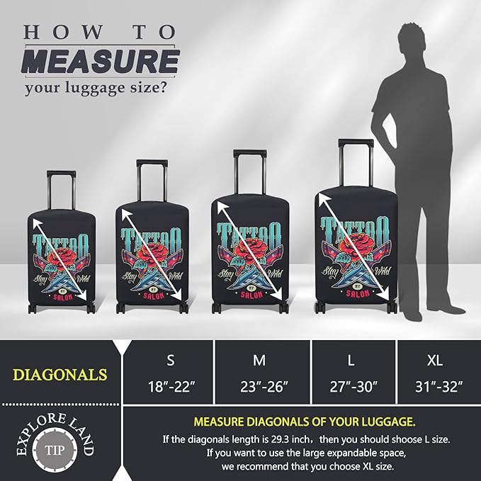 Explore Land Travel Luggage Cover Suitcase Protector Fits 31-32 Inch Case (Blade Rose, XL)
