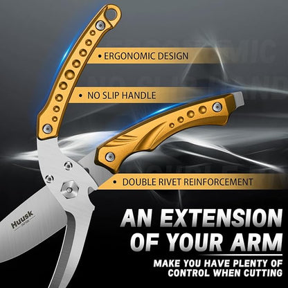 Huusk Kitchen Shears Heavy Duty-Detachable Meat Scissors for Chicken,Turkey, and Bone, Poultry Shears Ultra Sharp with Serrated Edge, All Purpose Cooking Scissors Golden