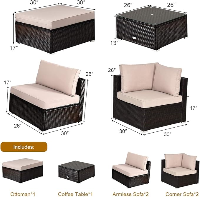 Tangkula 6 Piece Patio Furniture Set, Outdoor Deck Lawn Backyard Durable Steel