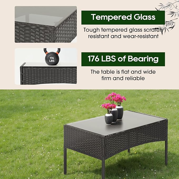 FDW | 4-Piece Patio Furniture Set | Red | Outdoor Wicker Furniture