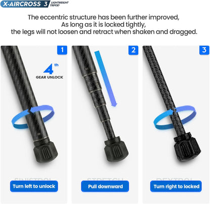 Fotopro Carbon Fiber Tripod 60 Inch 360 Degree Ball Head Quick Release Plate Lightweight Camera Tripod for Travel Tripod Folded Height Only 14.2",Max Loads up to 22lbs,Blue