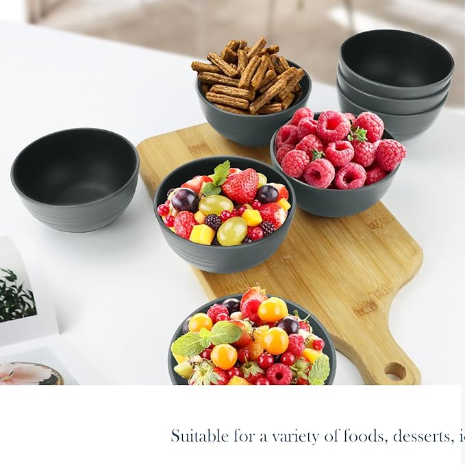 Homienly Wheat Straw Small Bowls, Dessert Bowls for Kitchen, Camping, Party, Unbreakable Mini Bowl Set of 8, 10 OZ Microwave and Dishwasher Safe Appetizer Bowl,Yogurt Bowls Set (Dark Grey)