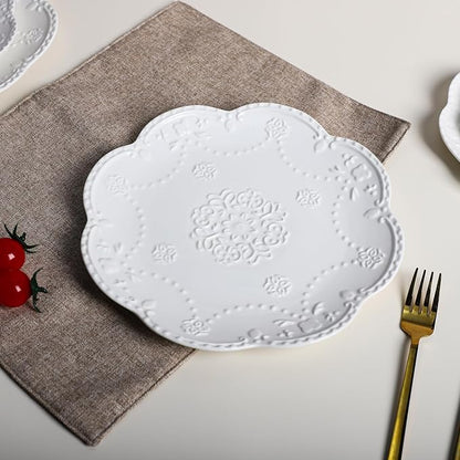 Gaolinci European Palace Series Lace Embossed Ceramic Dinner Plate