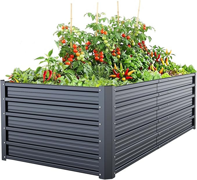 Ohuhu 6x3x1.9FT Metal Raised Garden Bed Outdoor, Reinforced Galvanized Steel