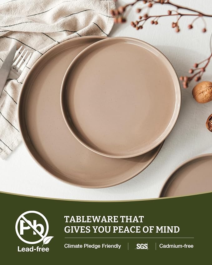 Famiware Milkyway 24-Piece Stoneware Plates and Bowls, Cinnamon Brown |
