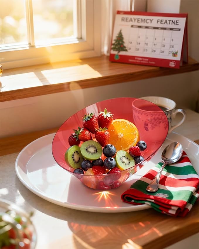 bUCLA 12 Pack Clear Red Plastic Serving Bowls - 20 OZ Christmas Angled Serving Bowls Disposable for Chip, Candy, Salad & Fruit - Ideal for X’mas Party