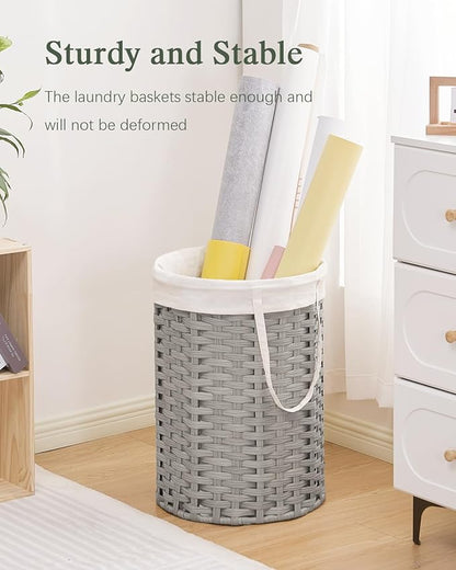 Laundry Hamper Laundry Basket Round 19.0 Gal (72 L) Handwoven Rattan Laundry Basket, Large Wicker Laundry Hamper with Removable Laundry Bag Handles 2 Mesh Bags for Bathroom Living Room Gray