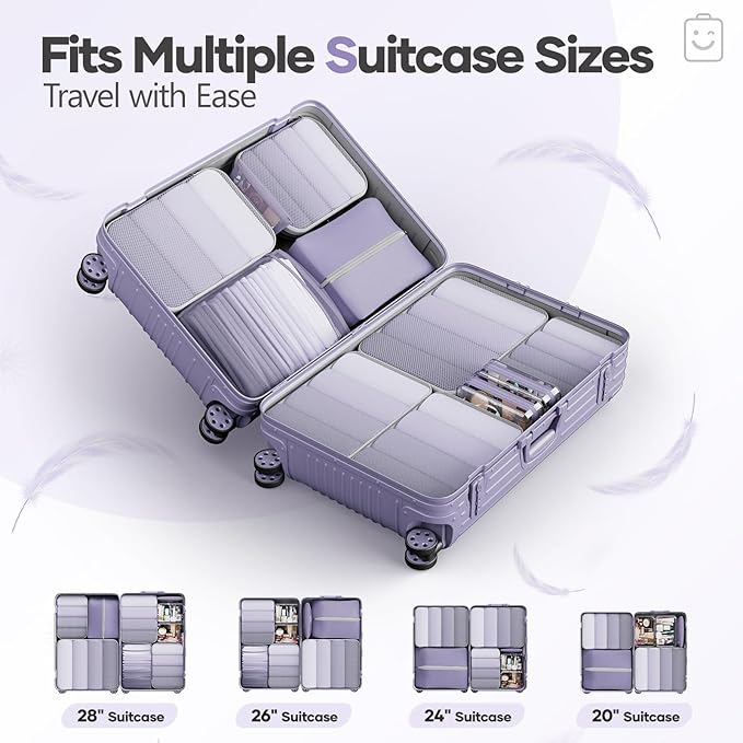 Veken 11 Set Compression Packing Cubes for Travel Essentials,Compressible Expandable Large Luggage Suitcase Organizer Bags for Clothing,Durable Space Saver Storage Bags with Toiletry Bags(Purple Gray)