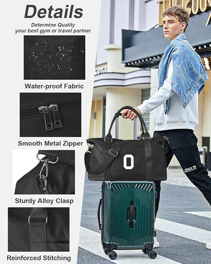 Initial Travel Duffel Bag Sports Gym Bag for Boys Teen Birthday Gifts,Black Personalized Weekender Bag Carry On Tote Bags for Men,Waterproof Overnight Luggage Bag Airplane Travel Essentials(Letter O)