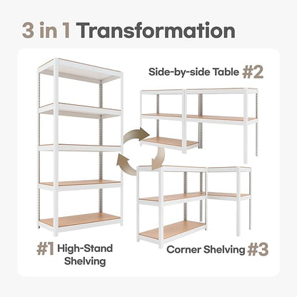 HOMEDANT House 5-Tier Laminated Metal Shelving Unit Adjustable Storage Utility Rack Heavy Duty Shelves Organization Multipurpose Shelf Kitchen Garage Pantry Closet 2Pack