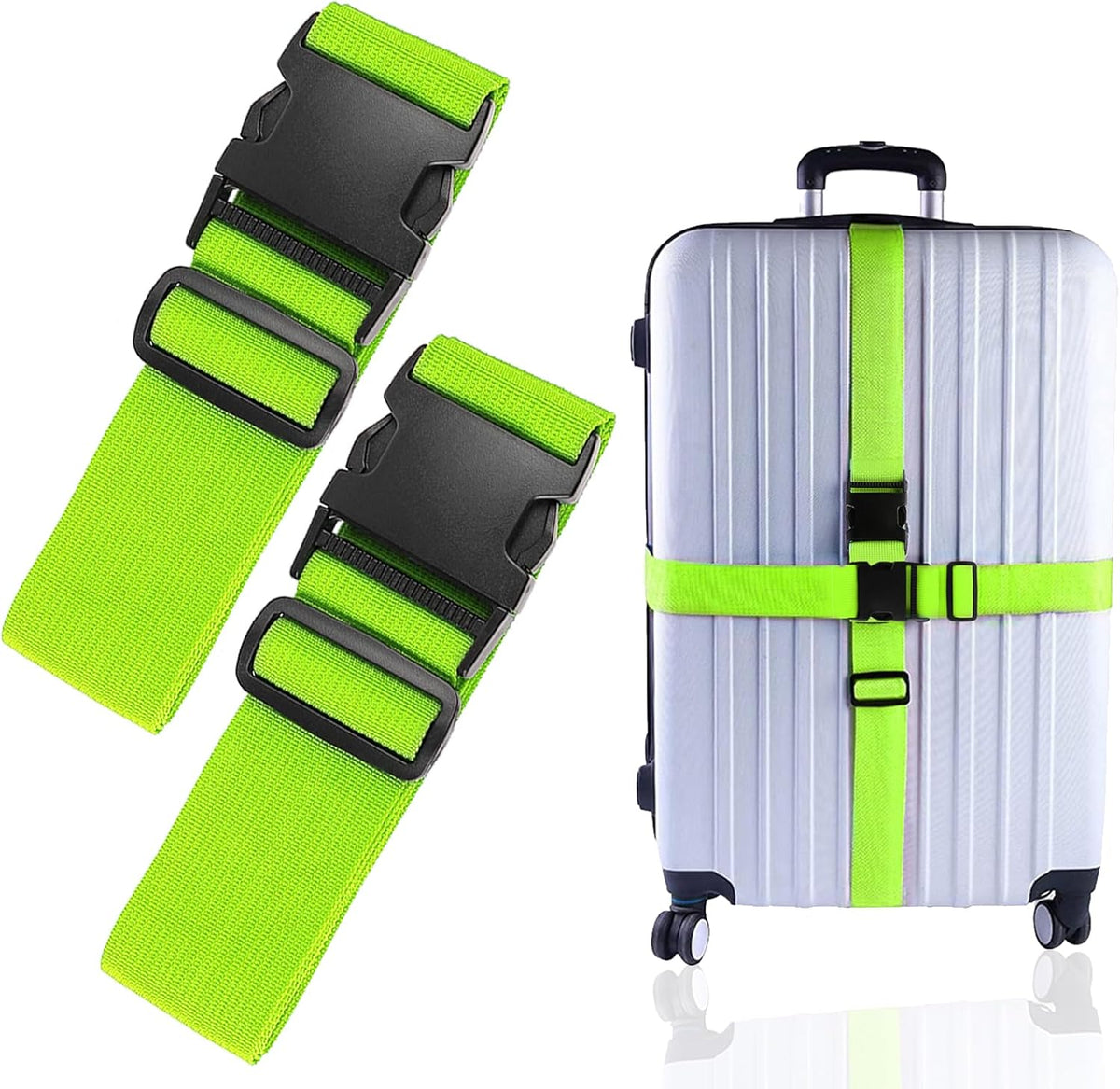2Pcs Luggage Straps for Suitcase Travel Accessories TSA Approved, 80In Long Belts to Keep Your Suitcase Secure, Adjustable Bag Straps with Quick-Release Buckle for Travel Bag Closure, Green