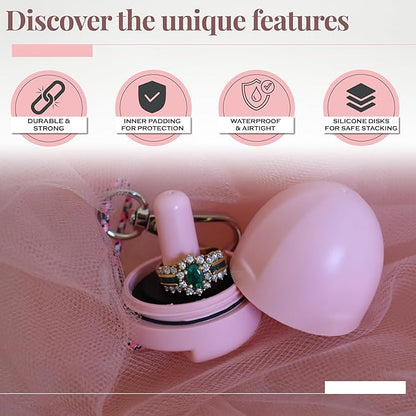 Ring Holder Keychain, Jewelry Organizer and Storage, Portable Waterproof Ring Holder, Pill Box Keychain Container, Gym Accessory, and Travel Ring Case (Desert Pink)
