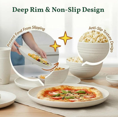 40 PCS Kitchen Dinnerware Sets, Wheat Straw Plates and Bowls Sets, Unbreakable