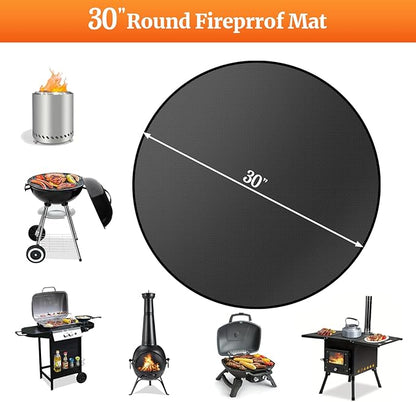 30" Round Fire Pit Mat for Solo Stove Bonfire/Under Grill Mat for Outdoor Grill Fireproof Waterproof Oil-Proof, 4 Layers Fireplace Mat BBQ Mat Portable Solo Stove Mat for Deck Patio Grass Smoker