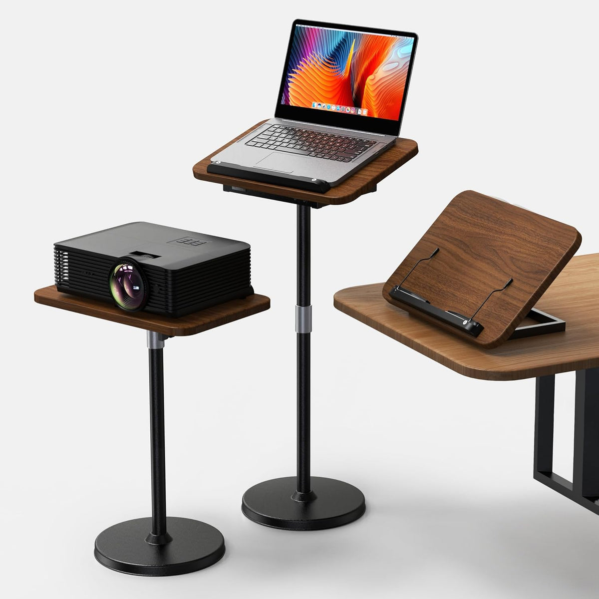 2 in 1 Dual-use Laptop Floor Stand & Laptop Stand for Desk, Small Adjustable Table with Height Adjustable from 16.5" to 51", Wooden Portable Tall Laptop Stand for Projector, Ipad, Tablet, Recipe