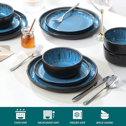 vancasso PLAYA Plates and Bowls Sets, 12 Pieces Blue Dinnerware Sets