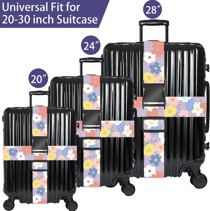 Colored Flowers Luggage Straps for Suitcases, Adjustable Luggage Travel Belt to Keep Luggage Security While Travel, Strong Polyester Fabric, Easy-to-Recognize Stylish Design Travel Accessories, 2 Pack