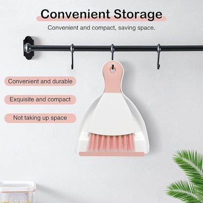 NACENA Mini Dustpan and Brush Set, Small Broom and Dustpan Set Dust Pan and Mini Hand Broom Dustpan and Broom Combo Compact for Home Table Keyboards Sofa Kitchen Pets, Pink