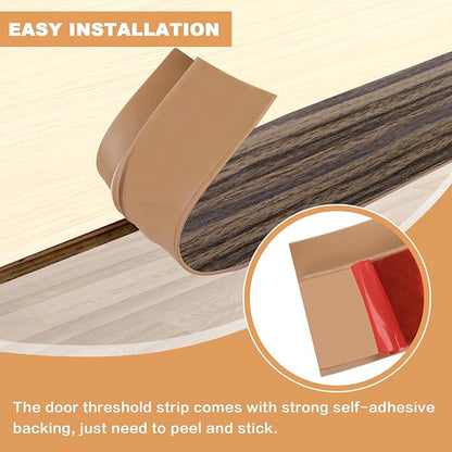 Vinyl Door Threshold Flooring Transition Strip Self Adhesive Carpet Edging Strip for Laminate Doorway Edge Threshold from 2/5" to 3/5" (Grayish Brown Wood Grain, 3.3 Ft)