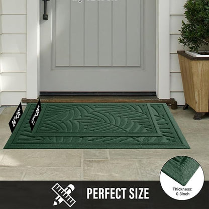 Front Door Mat, Absorbent Resist Dirt Welcome Door Mat Indoor Outdoor, Waterproof Doormat, Sturdy Non Slip Backing, Fade Resistant, Low Profile Entry Mat for Entryway, 29×17, Green