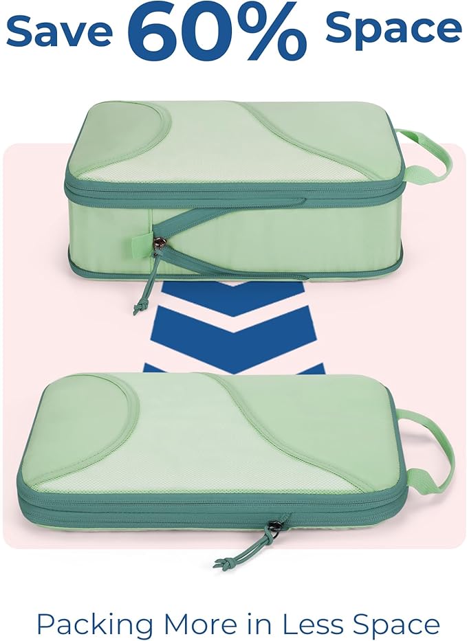 BAGSMART Compression Packing Cubes - 6 Set Travel Packing Cubes for Suitcases, Compression Suitcase Organizers with Shoe Bag