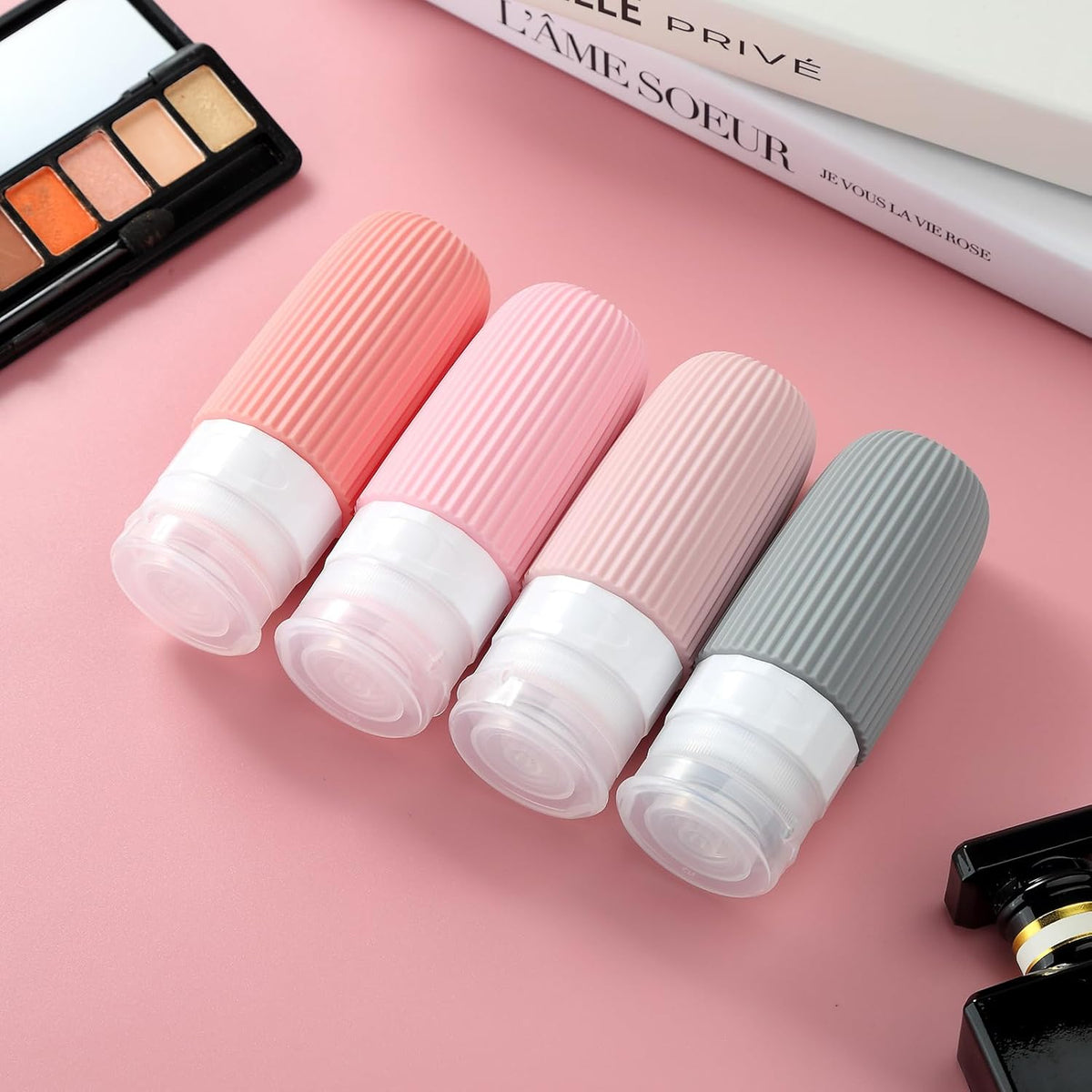 Travel Bottles for Toiletries, Tsa Approved 2oz Travel Bottles, BPA Free Leak Proof Travel Size Toiletry Containers, Refillable Travel Accessories with Toiletry Bag for Shampoo Liquid (4 Pack)