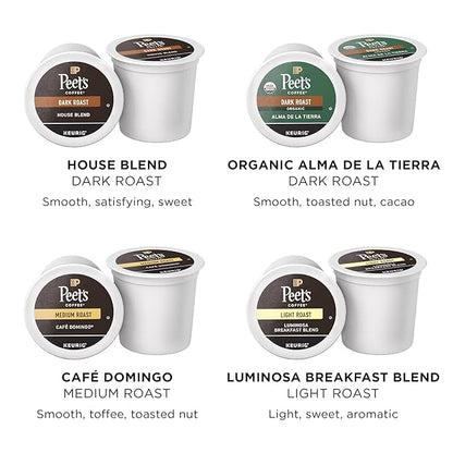 Peet's Coffee, Keurig K-Cup Pods Variety Pack - Luminosa Breakfast Blend, Café Domingo, Organic Alma De La Tierra, House Blend, 40 Count (4 Boxes of 10 Pods)