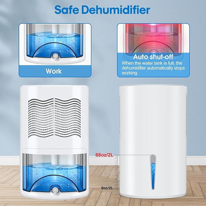 Dehumidifier, Dehumidifier for Home, 68 OZ Water Tank, Small Dehumidifiers for Bedroom (800sq.ft) with 7 LED Lights, Ultra Quiet & Auto Shut off, Bathroom, Basement, Closet, Garage, RV. (White)