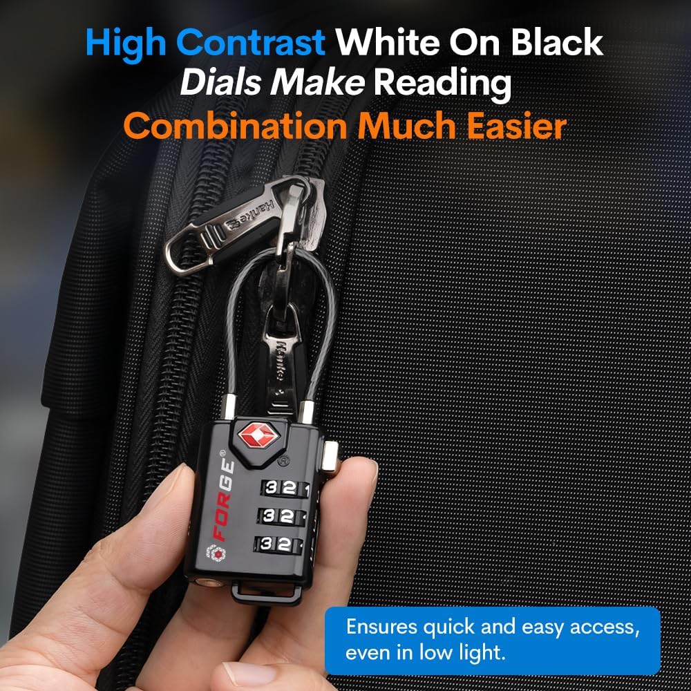 TSA Approved Cable Luggage Locks, Re-settable Combination with Alloy Body