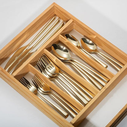 Alata Bailey Champagne Gold 20-Piece Forged Stainless Steel Flatware Set Cutlery Set, Service for 4, Silver Finish, Dishwasher Safe