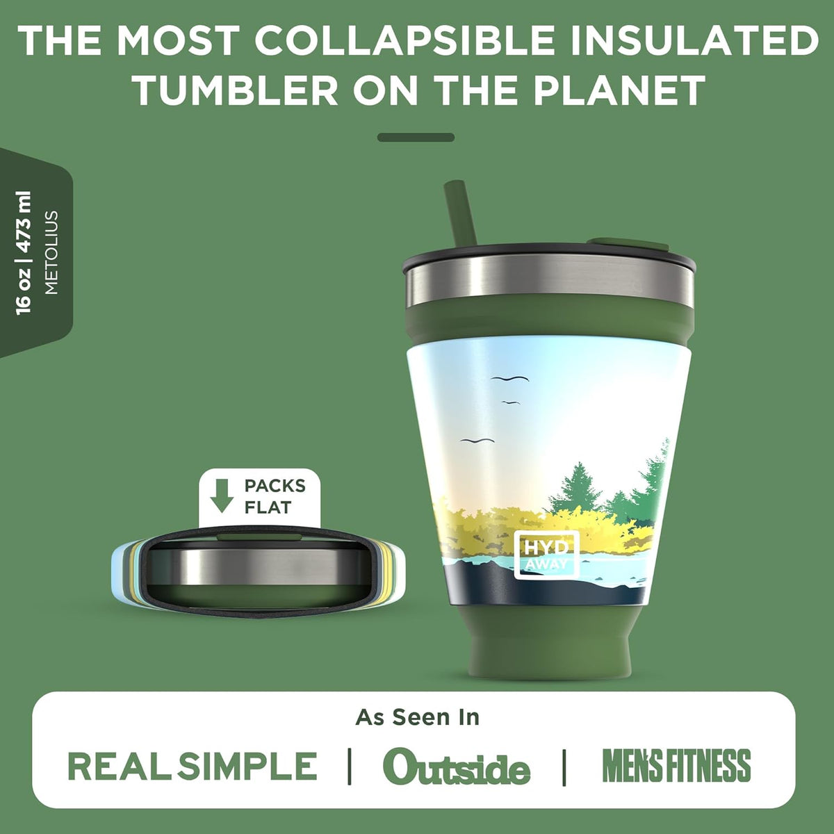 HYDAWAY 16oz Collapsible Tumbler - BPA-Free, Reusable Silicone Cup with Lid & Insulating Sleeve - Perfect for Coffee, Travel, and Everyday Use