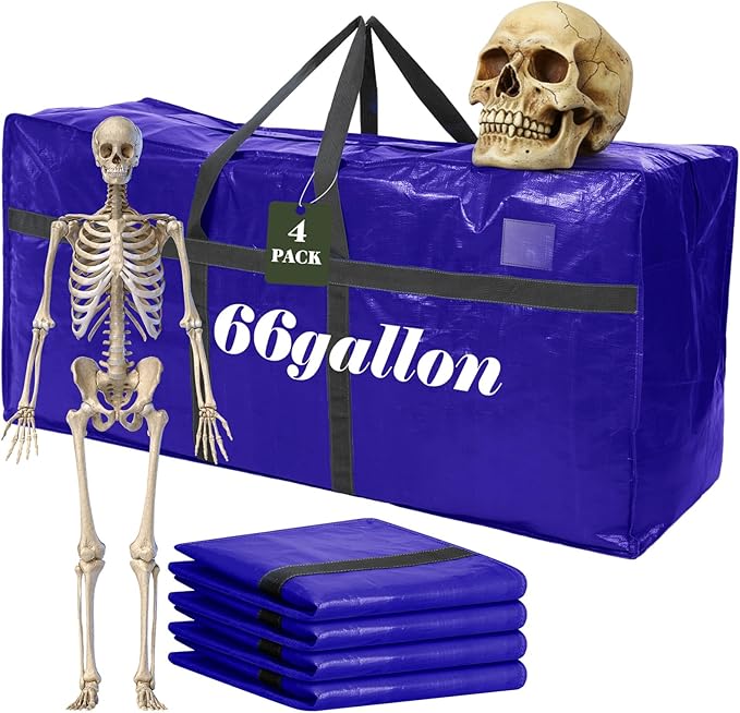 4 Pcs 66 Gallon Large Moving Bags with Zipper and Handles Foldable Storage Duffle Bags Heavy Duty Extra Large Totes for College Dorm Travel Clothes Blankets Bedding Moving (Navy Blue)