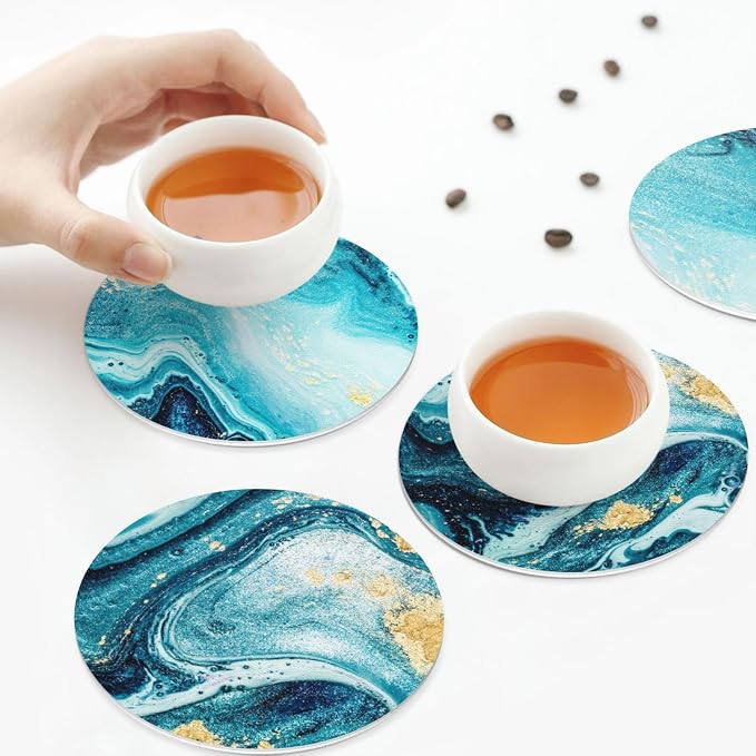 Ocean Gold Blue Marble Coasters Set of 6 Coasters