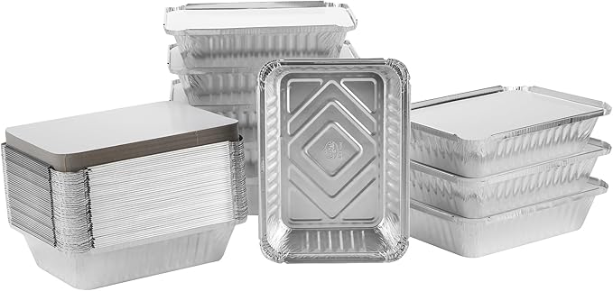 Aluminum Pans With Lids - 50 Count - 2.25LB (8.5"x6") Oblong Pans - To Go Containers With Lids - Disposable Tin Foil Pans - Perfect For Catering, Meal Prep, Baking, Freezer Safe